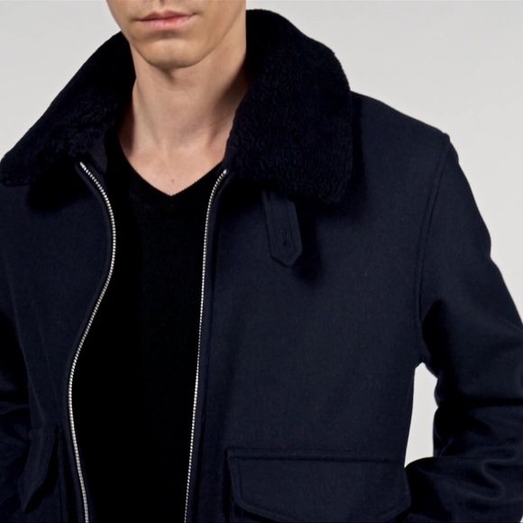 Sandro Mens Aviator Jacket. NWT. Size 2XL. Black  with removable black collar. - Picture 6 of 6